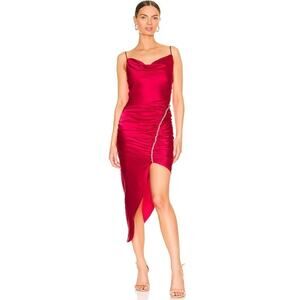 Cinq a Sept 100% Silk Emilia Dress Draped Spaghetti Strap Satin Crystal Midi
